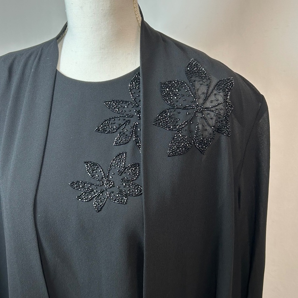Cachet Black Beaded Flower Shirt Jacket‎ Set Evening Party Formal
